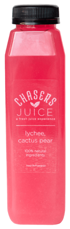 Bottle of chasers juice lychee cactus pear juice