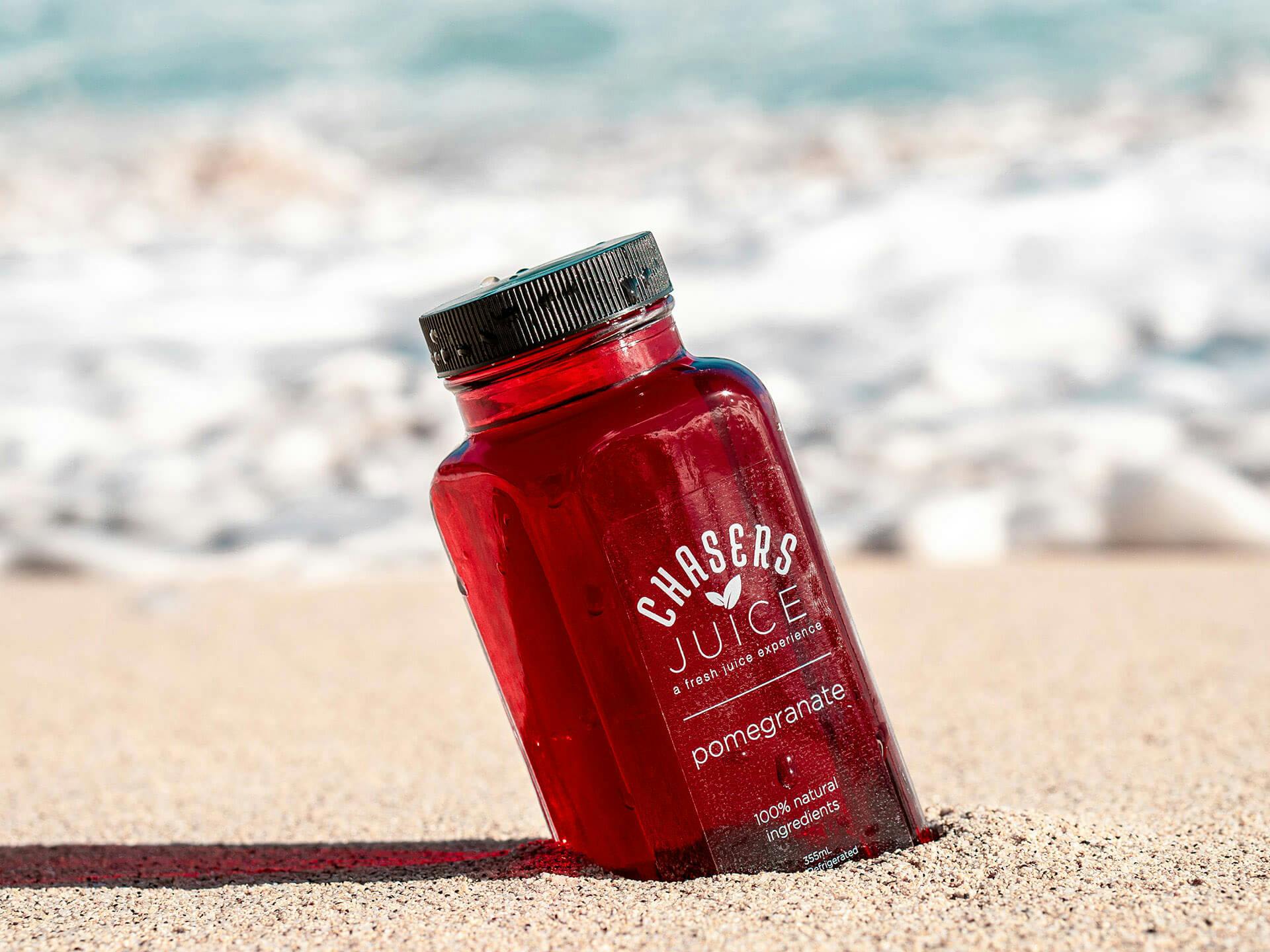 Pomegranate juice on beach